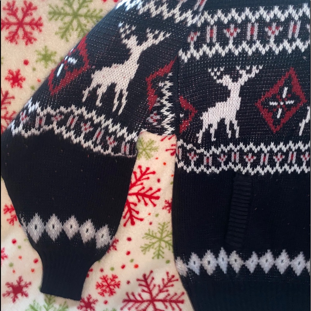 Reindeer Zip Up Ugly Christmas Sweater size Large